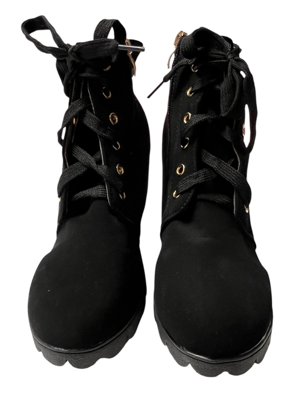NWOT Black Faux Suede Lace Up Platform Ankle Boots Chunky Heel | Size 9 - Picture 4 of 9